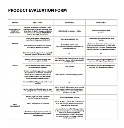 Product Evaluation 9 Free Samples Examples Format