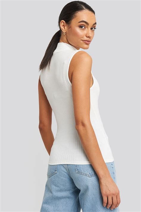 Na Kd Synthetic Ribbed High Neck Tank Top White Lyst