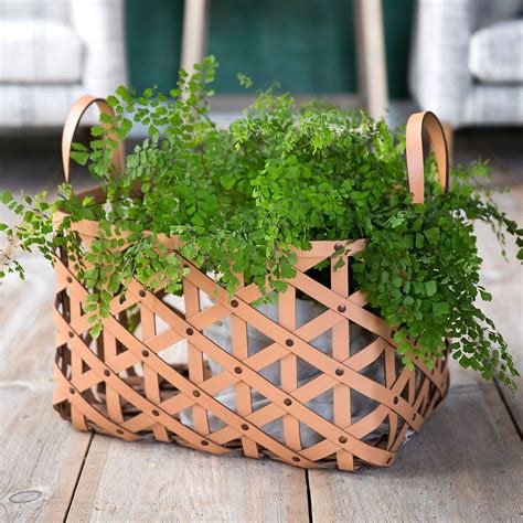 Woven Leather Basket Plant Decor Natural Wool Basket