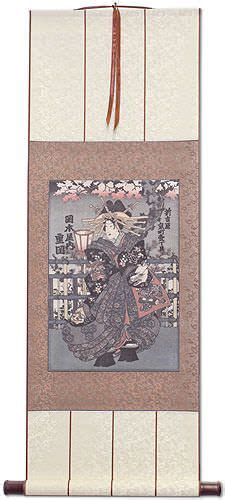 Shigeoka Geisha Japanese Woodblock Print Repro Wall Scroll