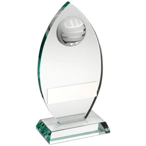 Jade Glass Plaque With Half Netball Trophy 575in Sabre Sports Products