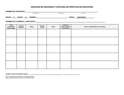 Registro De Asistencia Y Bitacora 3 Pdf
