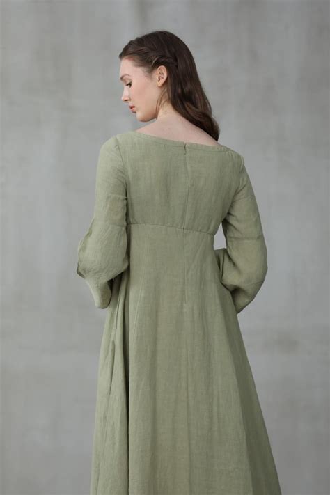 Medieval Dress Linen Dress Maxi Linen Dress Puff Sleeve Etsy In 2020