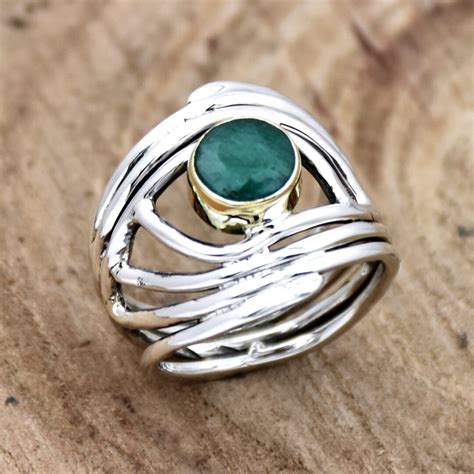 Indian Emerald Ring 925 Sterling Silver Ring Statement Ring Wire