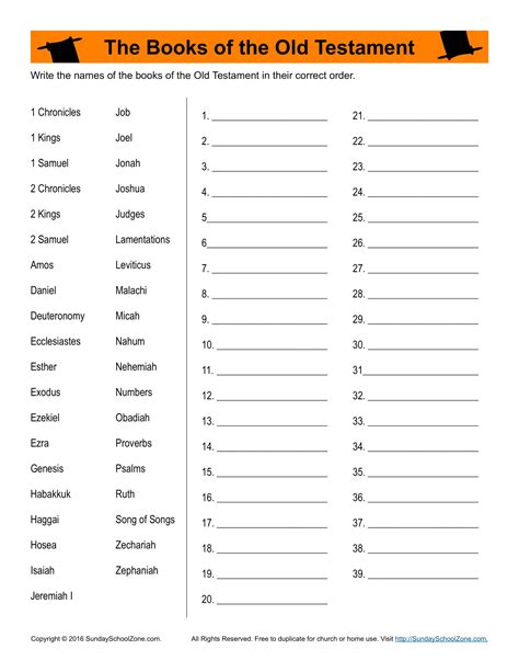 Books Of The Old Testament Printable Activity