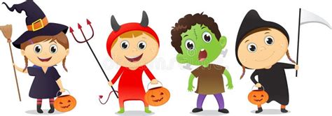 Happy Children In Halloween Party Trick Or Treating Stock Vector