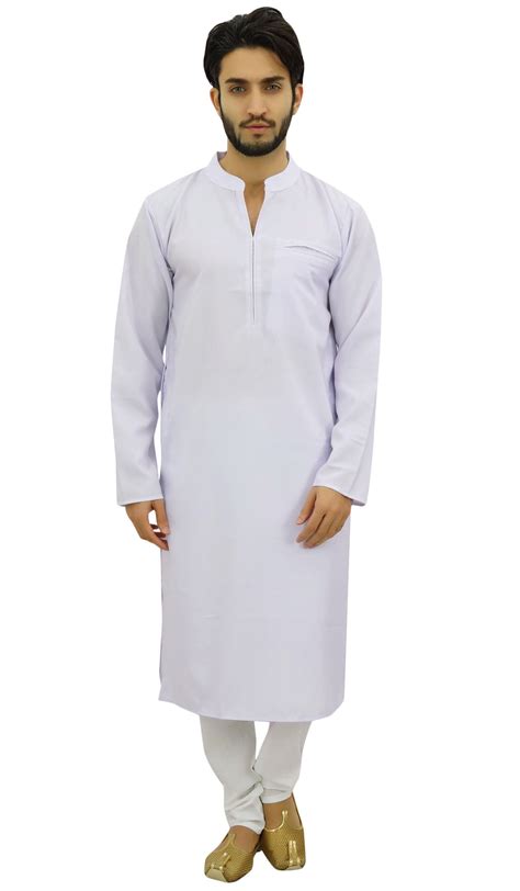 Atasi Mens White Kurta Pyjama Set Ethnic Tunic Punjabi Long Shirt Large 8kp Ebay