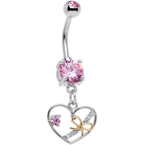pink cz gem tie up my heart dangle belly ring belly piercing jewelry belly jewelry belly