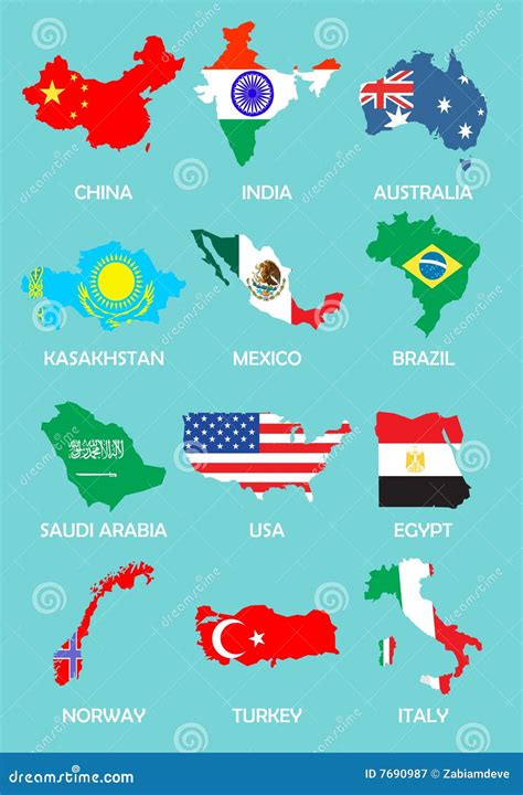 Resuma Los Mapas De Los Países Con Las Banderas Nacionales Fotografía