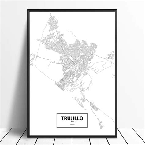 Trujillo Peru Siyah Beyaz Zel D Nya Ehir Haritas Posteri Tuval Bask