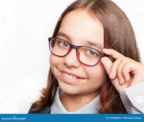 Portrait Of Happy Girl With Glasses On White Background Stock Image