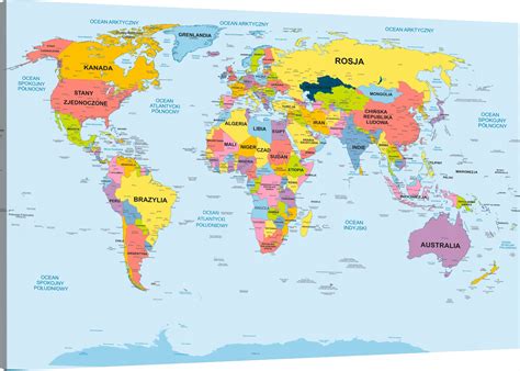Obraz Mapa Świata Po Polsku 90x60 Porównaj Ceny Allegropl