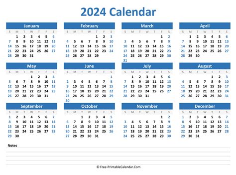 2024 Yearly Calendar