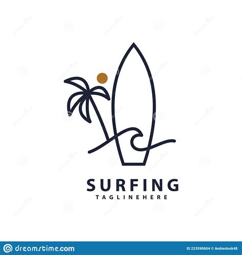 Summer Beach Island Surf Line Illustration Icon Stock Vector