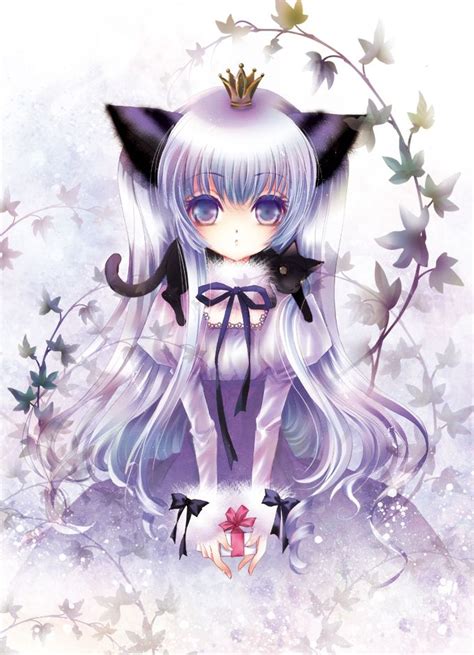 Anime Art Neko Cat Girl Cat Ears Silver Hair