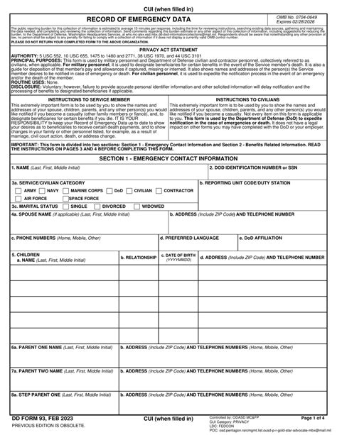 Dd Form 93 Download Fillable Pdf Or Fill Online Record Of Emergency