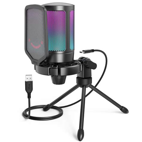 gaming usb microphone for pc ps5 fifine condenser mic with quick mute rgb indicator tripod
