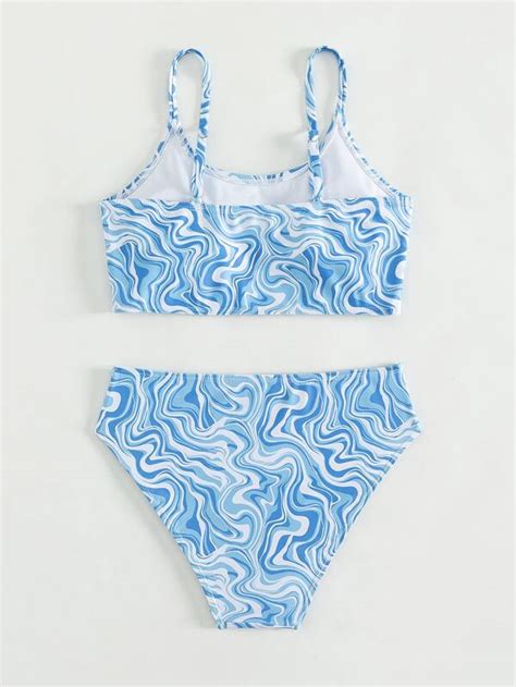 Shein Teen Girls Fluid Pattern Print Bikini Swimsuit Shein
