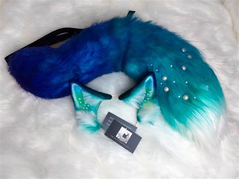 Ocean Faux Fur Fox Ears And Tail Etsy Fox Ears And Tail Cat Ears