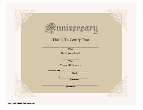 A Beautiful Anniversary Certificate Honoring Years Of Service In A Job
