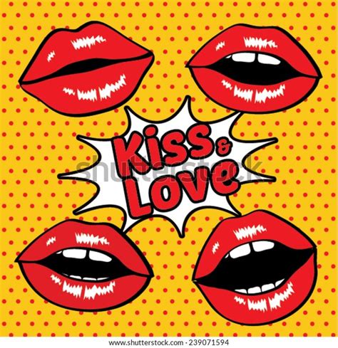 kiss and love pop art sexy wet red lips vector illustration