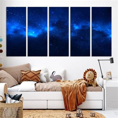 Blue Nebula Clouds Large Wall Art Night Sky Stars Canvas Print Large