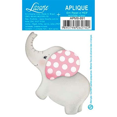 Aplique Decoupage Elefantinha Bebê Apm8 891 Em Papel E Mdf 8cm Litoarte