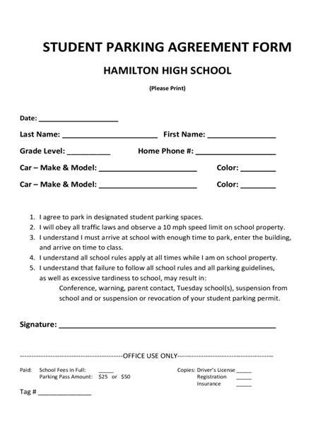parking agreement form   templates   word