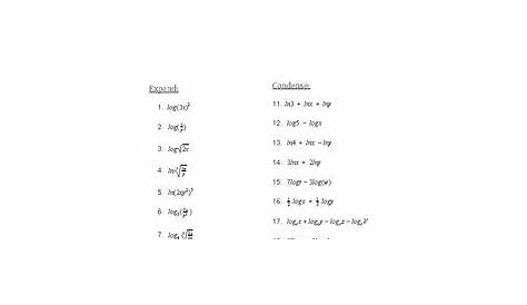 Expand And Condense Logarithms Worksheets