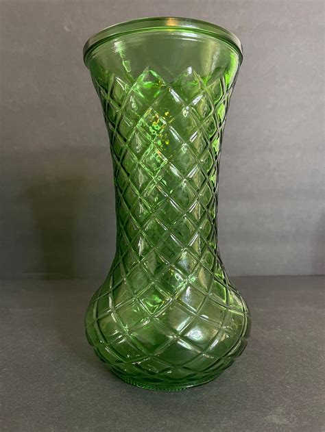 Vintage Hoosier Glass Green Vase S Diamond Pattern Etsy