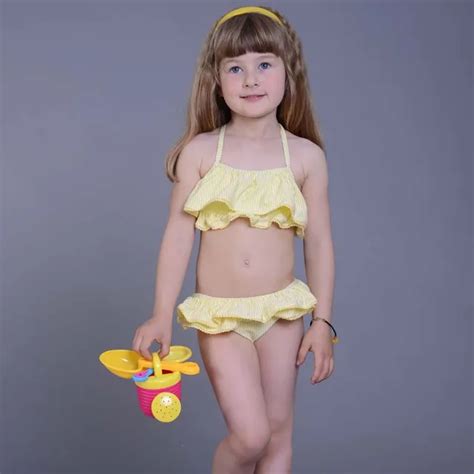 dzieci stroje kąpielowe dla dziewczynek żółty koronki dwuczęściowy strój kąpielowy dla dzieci