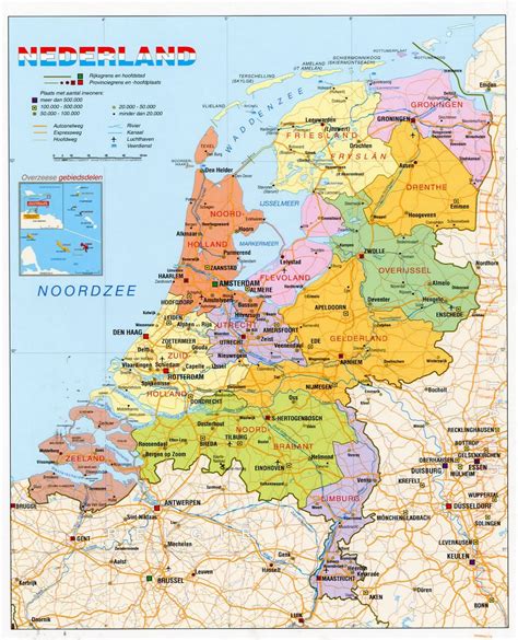 All regions, cities, roads, streets and buildings satellite view. Detailed political and administrative map of Netherlands ...