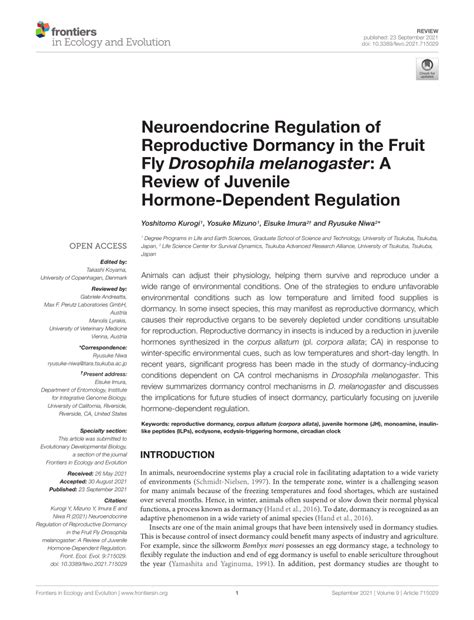 pdf neuroendocrine regulation of reproductive dormancy in the fruit fly drosophila