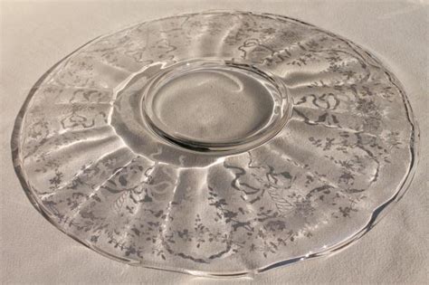 Fostoria Corsage Pattern Etched Glass Torte Cake Plate Vintage Elegant Glass