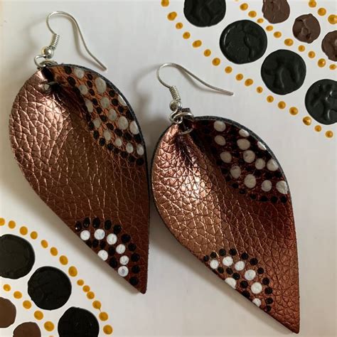 Handmade Aboriginal Earrings Brown Leather Leaf Depop Brown