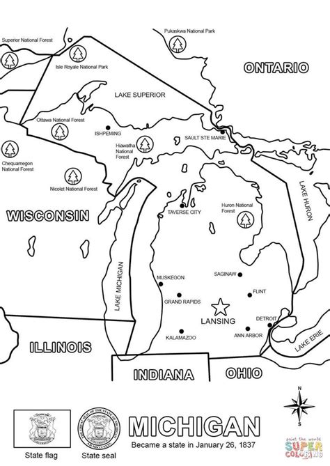 Michigan Map Coloring Page Free Printable Coloring Pages World Map