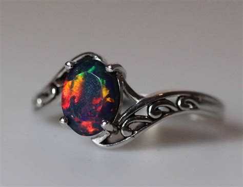 Natural Black Opal Fire Opal Ring Vintage Silver Jewelry Etsy