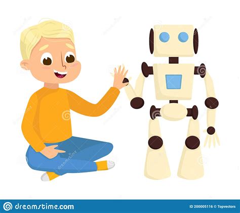 Boy Playing With Smart Robot Electronics Education High Tech Hardware