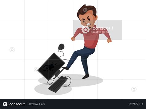 Best Premium Angry Man Kicking Computer Illustration Download In Png