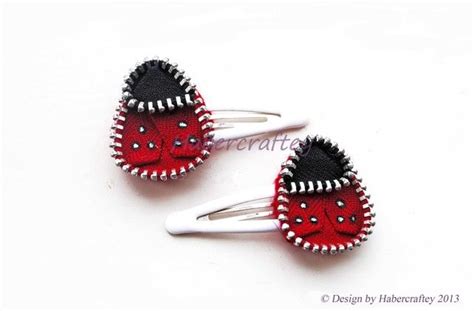 Zipper Ladybird Ladybug Hair Clips Handmade Zip Craft By