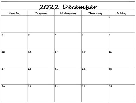 December 2022 Monday Calendar Monday To Sunday