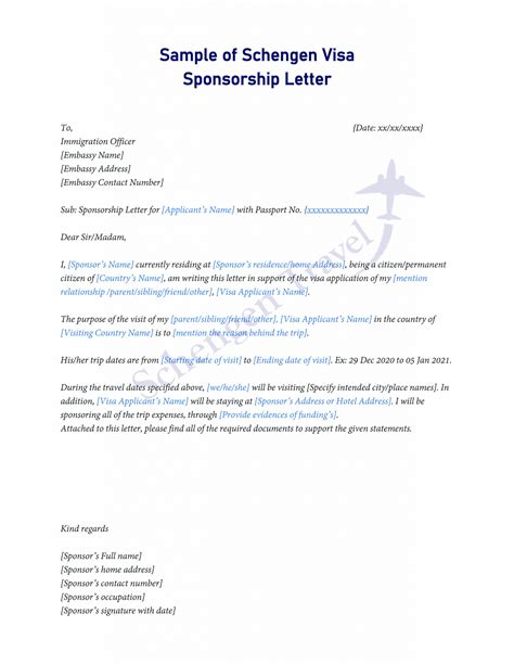 Sponsorship Letter For Schengen Visa Application Obtain Free Templates