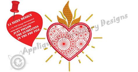 Heart Applique Embroidery Design Sacred Heart Applique Etsy