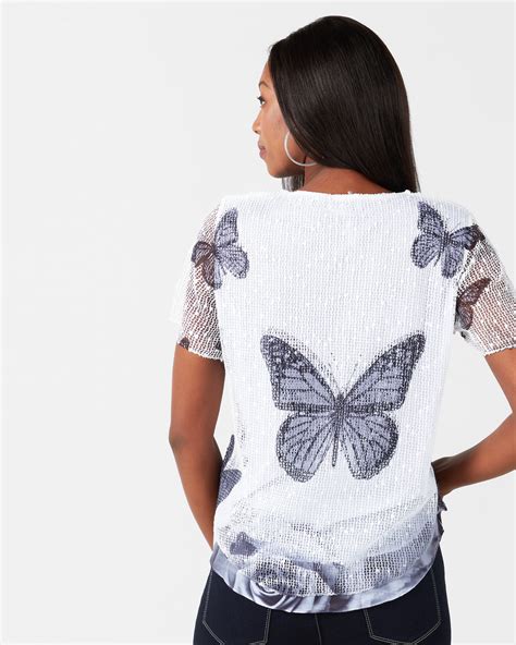 Queenspark Butterfly Mesh Short Sleeve Knit Top White Zando