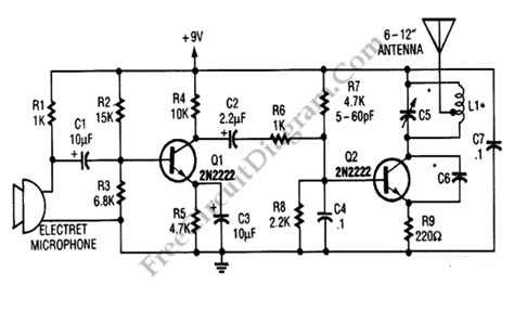 Simple 9v Wireless Microphone Fm Transmitter Electronic Circuit Diagram