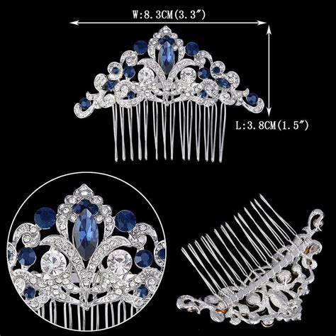 Ever Faith Silver Tone Austrian Crystal Elegant Wedding Flower Vine Hair Comb Blue