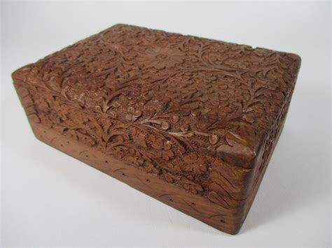 Vintage Wooden Trinket Box Floral Carved Wood Box Small Memory Etsy