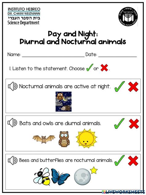 Day And Night Diurnal And Nocturnal Animals Worksheet Animal