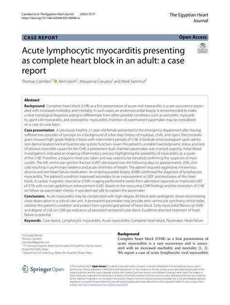 Pdf Acute Lymphocytic Myocarditis Presenting As Complete Heart Block