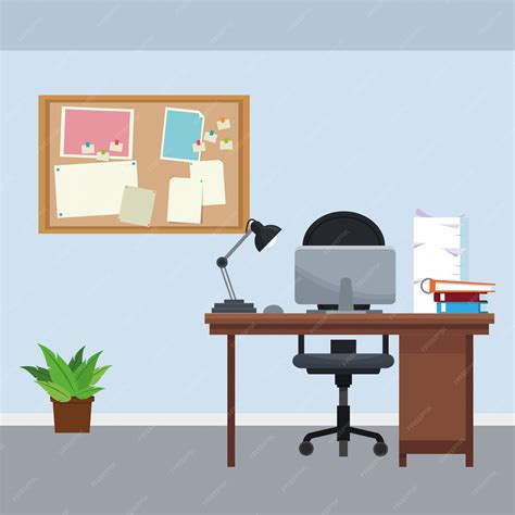 Dibujos Animados De Lugar De Trabajo De Oficina Vector Premium